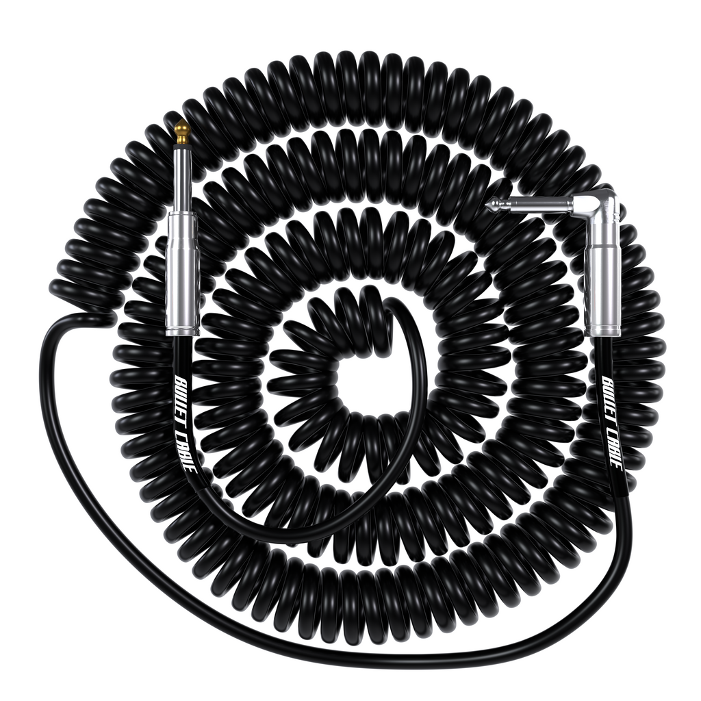 Bullet Cable Silent Black 30′ Coil Guitar Cable | Straight/Right Angle